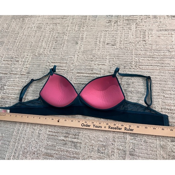 Victoria's Secret PINK Teal Logo Print Wireless Bralette Comfort Bra 34B - Picture 10 of 12